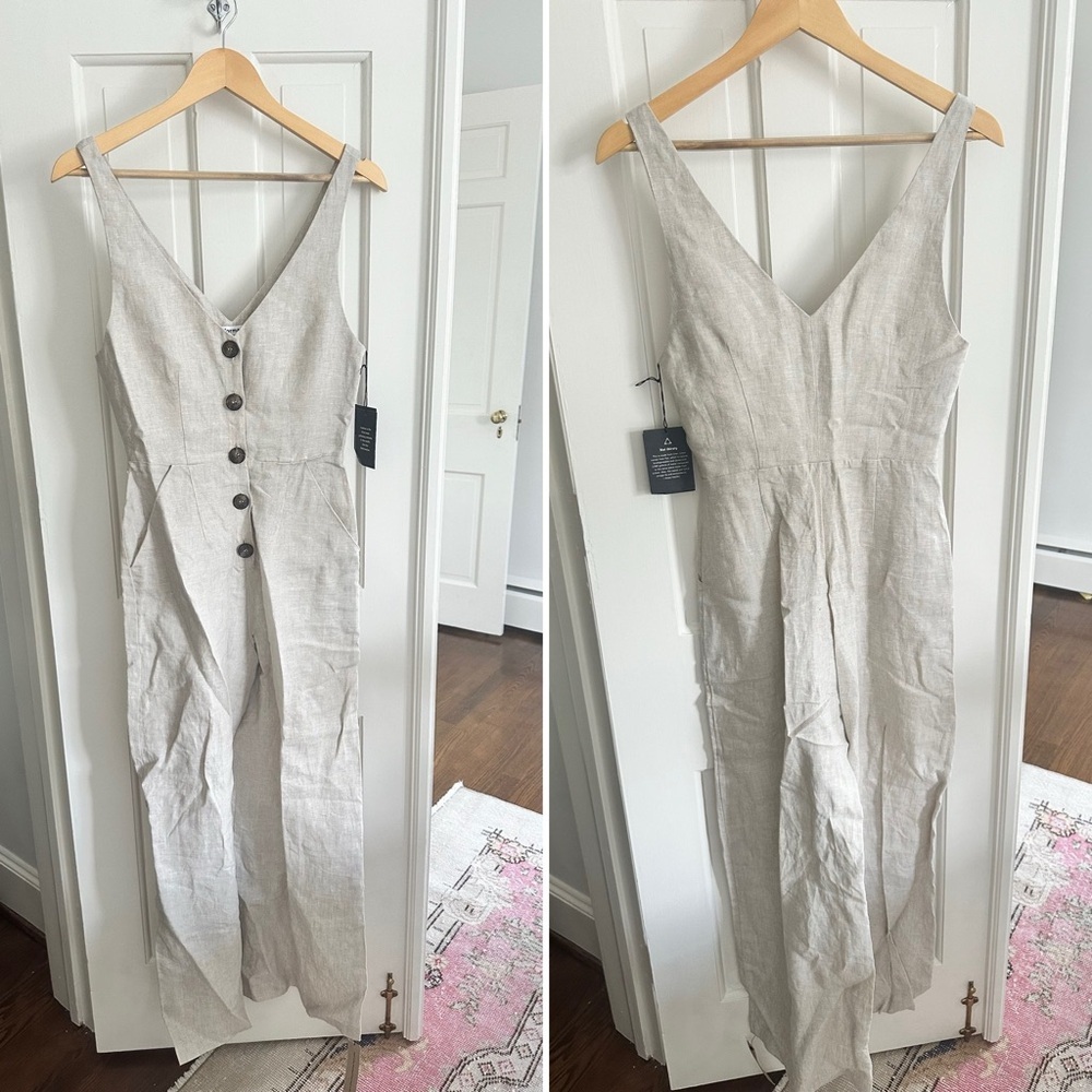 Reformation NEW Vera Jumpsuit in Sand 100% Linen NWT 2